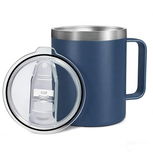 Byitin Thermobecher 360ml Edelstahl mit Henkel, Kaffee To Go Becher | Doppelwandiger Isolierbecher mit auslaufsicherem Deckel für Kaffee, Büro, Camping und Alltag