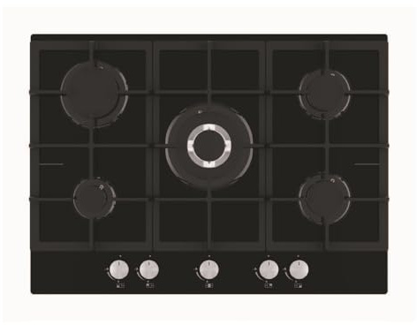 Cookology Essentials 70cm Gas-on-Glass Hob - 5-Burner - Black