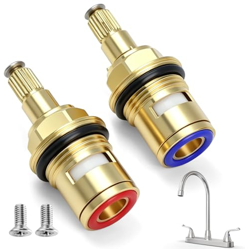 2Pcs Mixer Tap Cartridge 1/4 Turn Ceramic Valve Replacement | 20 Spline brass ceramic tap inserts with washers, repair kit for hot cold bathroom kitchen basin mixer taps