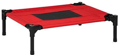 PawHut Elevated Pet Bed Portable Camping Raised Dog Bed w/ Metal Frame Black and Red (Small)