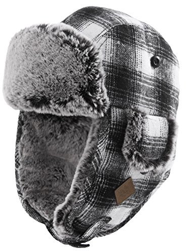 SIGGI Unisex warme Fliegermütze Winter Trappermütze mit Kunstfell Herren, M, 89079_Schwarz-Weiß