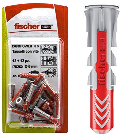 Fischer 537621 Tassello Duopower, Grigio/Rosso, 10 x 50 mm, Set di 8 Pezzi