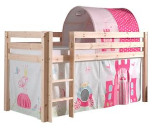 Spielbett Pino mit Textilset Vorhang und TunnelPrinces, Kiefer Massiv Natur