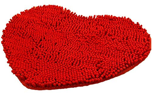 Badematte in Herzform, weich, flauschig, für Küche, Tür, Fußmatte, rutschfest, saugfähig, 50 x 60 cm, Rot