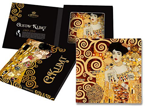 CARMANI - Dekorativer Rechteck Glasplatte für Snack, Partynahrung, Nüsse, Umhüllungplatte druckte mit Adele Gemälde von Gustav Klimt 15x15cm gedruckt