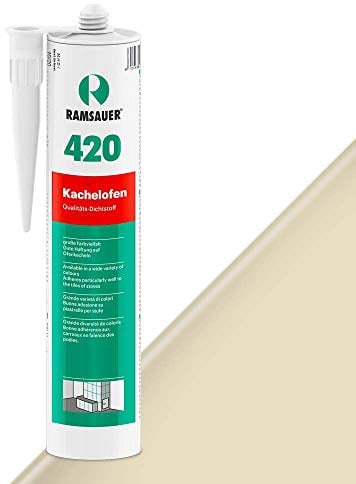 RAMSAUER 420 Kachelofen (Florella) - 310ml Kartusche, Verfugen von Kachelofen & Granitofenplatten, Anschlussfugen von Kachel (-Fliesen) zum Mauerwerk, Verfugung zwischen Kamineinsatz und Mauerwerk