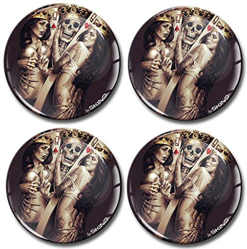 Biomar Labs® 4 x 65mm Aufkleber 3D Silikon Totenkopf Schädel Skull Für Radkappen Nabenkappen Radnabendeckel Rad-Aufkleber Nabendeckel A 4665