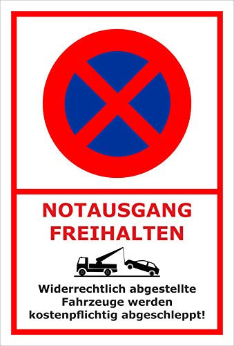 Melis-Folienwerkstatt Parken verboten Schild – Abschleppschild - Notausgang freihalten – 30x20 cm – 3mm Hartschaum – Verschiedene Größen und Materialien