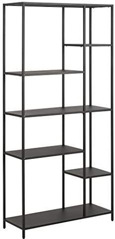 AC Design Furniture Norbert Asymmetrisches Doppel-Bücherregal mit 5 Ablagen, B: 79,5 x H: 165 x T: 30 cm, Schwarz, Metall, 1 Stk.