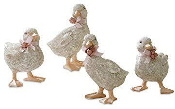 Loberon Küken 4er Set Orélie, detailliert und naturnah gestaltet, mit zierendem Stoffbändchen, Tierfiguren, Osterfiguren, Ostern, Osterdeko, Polyresin, Polyester, antikweiß