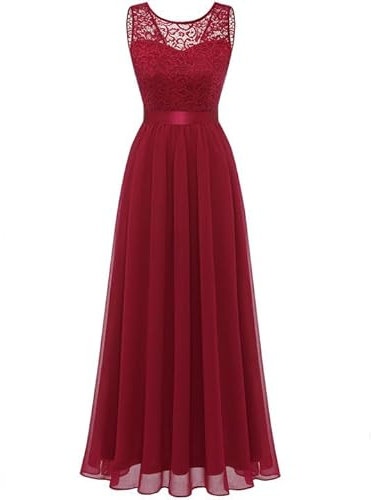 Berylove Robe de Soirée Femme Droite Fluide Longue avec Mousseline Elégante pour Soirée Cocktail BLP7025 DarkRed M
