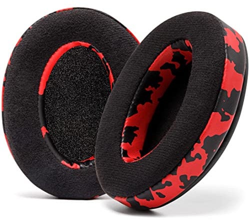 WC PadZ Velour - The Ultimate Upgraded Earpads by Wicked Cushions - Compatible With Audio Technica, HyperX, SteelSeries Arctis & More - Extra Thick - Bigger Opening - Softer Memory Foam | Red Camo