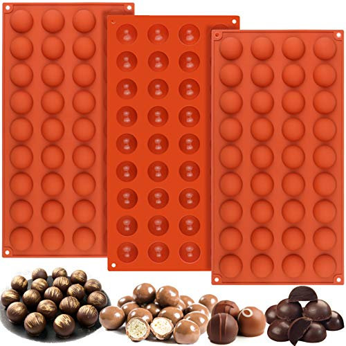 Mity rain (3 piezas) Molde de silicona de 36 cavidades, mini bolas de chocolate, molde redondo de bomba de grasa, molde de media esfera para hornear pasteles, gelatina, pudín, mousse, bandeja de
