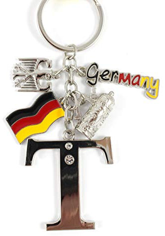 ELLUG Schlüsselanhänger H.: 11cm Buchstaben/Letter/Initalien/Alphabet/ABC mit Glitzersteinen & Charms Bierkrug/Adler/Deutschland-Fahne/Germany (T)