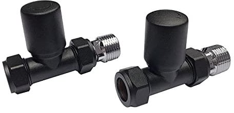 Noir - Válvulas de radiador de toalla rectas, color negro mate, redondas, 15 mm, paquete doble