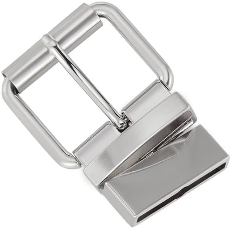 DJCAIZYY 40 mm, wendbare Gürtelschnalle, Ersatz-Gürtelschnalle, Silber gebürstet, Large