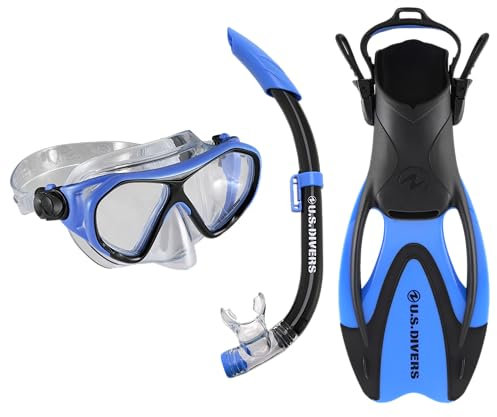 US.Divers Set DORADO II JR- Kit de Plongée, Masque, Palmes et Tuba pour Enfant 6+ avec vision panoramique à 180°, Garçon et Fille, Protection UV, Verres Anti-buée et Anti-fuite