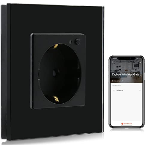 BSEED Zigbee Enchufe de Pared,Schuko Enchufe inteligente Compatible con Alexa y Google Home,Control de APP y Función de Temporizador,protección de contacto,16A Zigbee Enchufe de Pared Negro