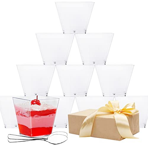 YINVA Mini Dessert Cups 5.5oz/165ml 50Pcs Plastic Dessert Cups Square Reusable Dessert Cup for Pudding Mousse Party