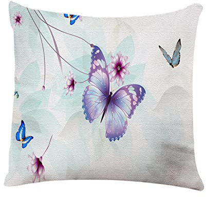YGGQF Kissenbezug Schmetterlinge Frühling Sommer Blumen Flieder abstrakte Blumen Wohnkultur Kissenbezug für Sofa 45,7 x 45,7 cm