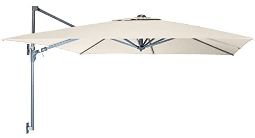 KETTLER Wall Mounted Free Arm Parasol 2.5m Square - Grey Frame/Natural Canopy with Fixing Brackets