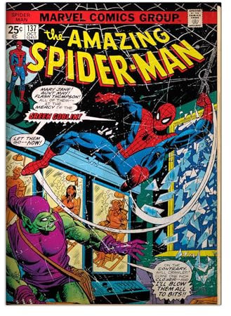 Displate Offiziell Spiderman MetallPoster Magnetische Befestigung Inklusive Lizenziert Bilder Hochwertiges Poster Spider Man Retro - Green Goblin Poster 45 cm x 32 cm