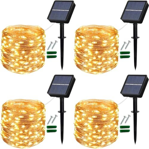 Lezonic Solar Fairy Lights Outdoor,4 Pack 12M/40Ft 120LED Solar String Lights with 8 Modes Waterproof Copper Wire Decorative Garden Light for Home, Yard, Party, Wedding, Patio (Warm White)
