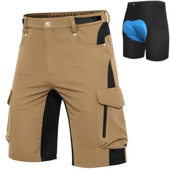 Cycorld MTB Hose-Kurz-Herren-Fahrradhose-Gepolstert, Schnelltrocknende MTB Shorts Radlerhose Atmungsaktiv Radhose Herren Kurz mit Verstellbaren Klettverschlüssen(Khaki, L)