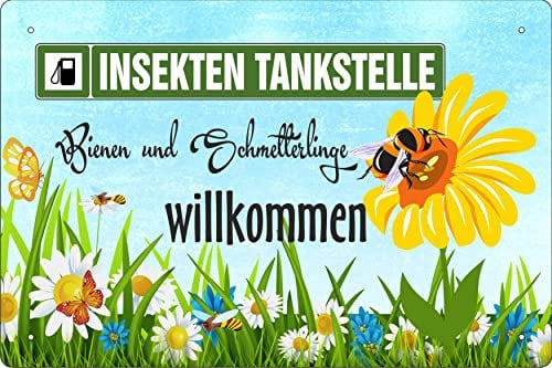 Geschenkeparadies 24 Blechschild 20x30cm Insekten Tankstelle Bienen und Schmetterlinge willkommen