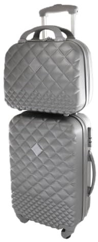 Camomilla Gepäck-Set, Koffer-Set, Handgepäck (40 l) + Kosmetikkoffer mit Schultergurt (15 l), Hartschalen, 360° drehbare Rollen, 3-stellige Zahlenschloss, Farbe Silber