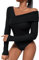 GORGLITTER Damen Body Leicht Rippenstrick Bodysuit Elegant Bodies Langarm Strickbody Outfit Oberteil Herbstshirt Schwarz L
