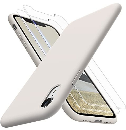 TOCOL 3-in-1 für iPhone XR Hülle Silikon, [mit 2 Stück Schutzfolie] Handyhülle für iPhone XR [Mikrofaserfutter] [Kratzfest] [Stoßfeste] Schutzhülle iPhone XR 6,1 Case - Steingrau