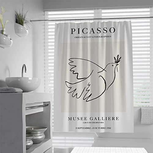 Pablo Picasso Art Duschvorhang Set mit Haken, Friedenstaube Picasso Home Art Gemälde Bilder für Badezimmerdekoration 180Wx220Lcm Duschvorhang