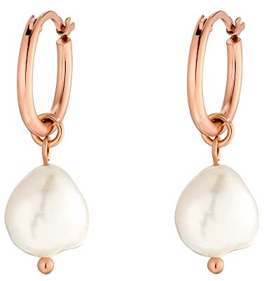 Heideman Ohrringe Pia Damen - aus hochwertigem Edelstahl - silber gold rosegold poliert - Ohrcreole mit Anhänger für Frauen - Ohrschmuck mit Perle weiß