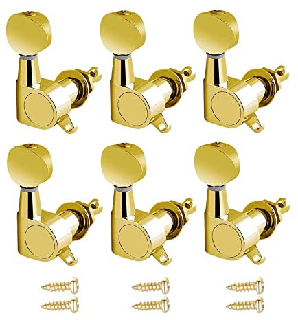 Baoblaze 6 Stück Gitarren-Stimmwirbel Gitarren-Stimmwirbel mit Schrauben Perfekte Passform Versiegelte Saitenwirbel mit ovalen Knöpfen, Gold 6R