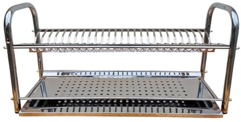 ESPOMASISHOP SCOLAPIATTI DA BASE, PARETE O APPOGGIO – Acciaio Inox AISI 430 Misure 40 50 60 70 80 cm Con o Senza Vaschetta Raccogligocce – Montaggio Facile – Made in Italy (60 cm con Raccogligocce)