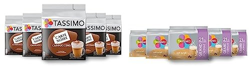 Tassimo Café Dosettes - 40 boissons Carte Noire Cappuccino (lot de 5 x 8 boissons) & Café Dosettes - 105 boissons Café au Lait (lot de 5 x 21 boissons)