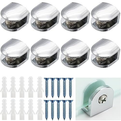 CTRICALVER 8 Pezzi Morsetto Reggimensola, Morsetto Vetro, Supporto Mensola Vetro Regolabile, Reggimensola in Lega di zinco per vetri di spessore 6-8 mm