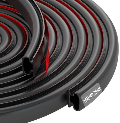 Weather Strip D Type Self Adhesive Rubber Seal, Draught Excluder for Door Frame Insulation Soundproof, Suit for 3 to 5.5mm Gap (15M, Black)