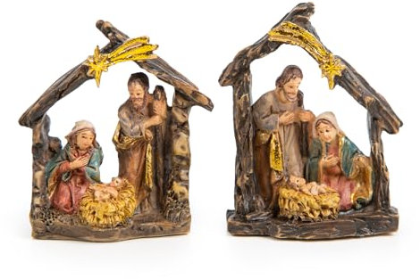 Logbuch-Verlag 2 Mini Weihnachten Krippen kleine Tischkrippe Weihnachtskrippe Miniatur Geschenk Deko Stall von Bethlehem 5 cm