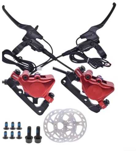 EasyByMall Set freno a disco idraulico , in lega di alluminio, freno a disco idraulico anteriore posteriore a doppio disco, leva a doppio disco, per EBike, anteriore posteriore (senza rotore),