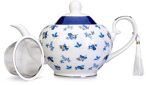 London Boutique teapot with Infuser - Tea Pot infusers for Loose Tea -700ml Capacity Perfect 2 Cup teapot -Easy Grab Handle Teapots (Roses Navy)