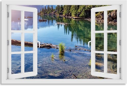 timalo Wandbild Outdoor wetterfeste Bilder für draußen | Gartenbilder Innen & Außen | Landschaftsbilder Acryl Glas Fensterblick Effekt | 120x80cm See Wald