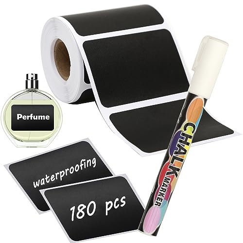 NANXJIUR 180 Pcs Chalkboard Labels, Reusable Blackboard Stickers with 1 Liquid Chalk Marker, Waterproof Chalkboard Stickers for Mason Jars, Parties Decoration, Craft Rooms, Bottle, Office Organize