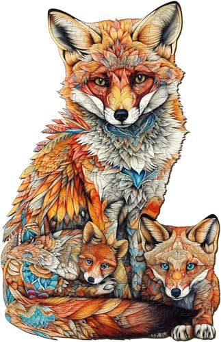 Wooden Puzzles for Adults, CadeauJoie FOX Wooden Jigsaw Puzzles for Adult 300pcs, Unique Shaped Animal Wood Puzzles, Wooden Animal Puzzles for Adults Kids with Wood Gift Box
