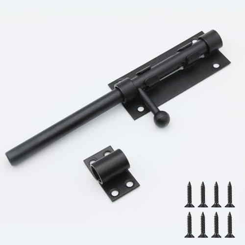 Lxoraziy 200mm Abschließbare Türriegel, Bolzenriegel Edelstahl mit Vorhängeschloss Loch, Schieberiegel Riegelschloss Schwarz Bolzenriegel mit Schrauben für Tor, Fenster, Zaun (8IN/200MM)