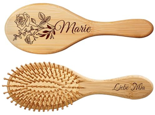 Personalisierte Haarbürste aus Holz für Frauen, Haarbürste mit Individuellem Namen und Geburtsblume als Geschenk für Mama, Ehefrau, Schwester, Beste Freundin, Tante, Oma