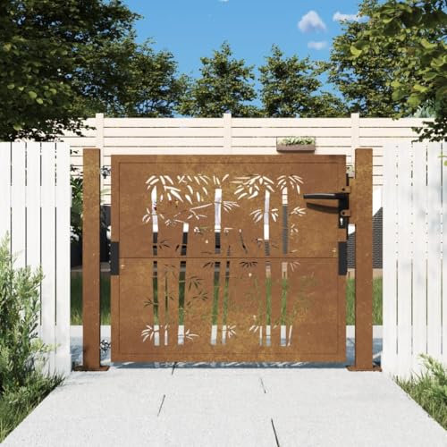 Iiaky Gartentor 105x80 cm Zaunelemente GartentüRchen GartentüR Gartenzaun Gartentor Cortenstahl Bambus-Design