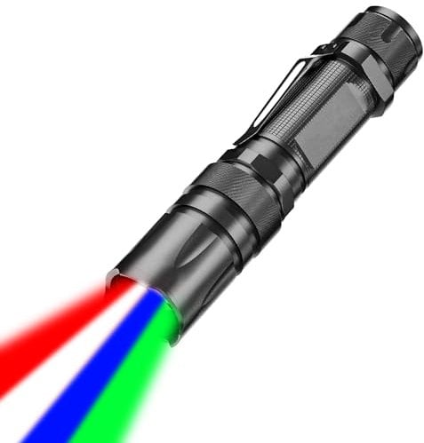 POCKETMAN Led Flashlights 4 in 1 White Red Green Blue Light with 5 Lighting Modes Zoomable Small Torch with Cilp Rechargeable Waterproof Flash Light with Detachable Lampshade