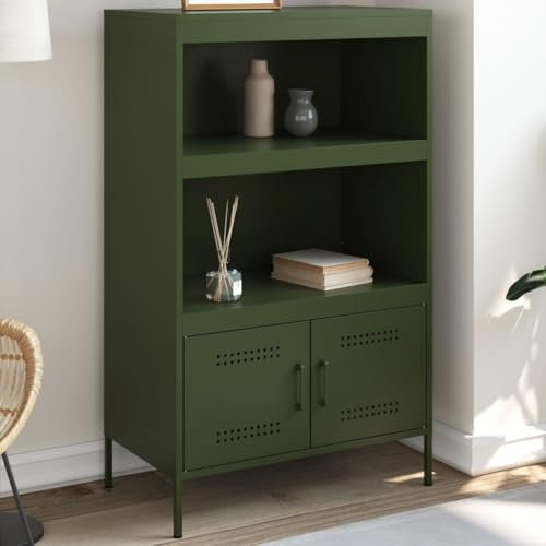 Willood Highboard Anrichte Beistellschrank Mehrzweckschrank Standschrank Olivgrün 68x39x113 cm Stahl